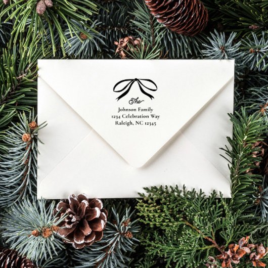 Tampon Auto-encreur Nom de famille Bow simple Adresse de retour