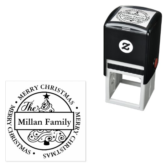 Tampon Auto-encreur Nom de famille Candy Noël arbre thème (En situation)
