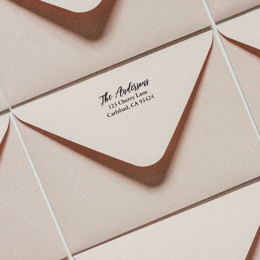 Tampon Auto-encreur Nom de famille de script Adresse de retour