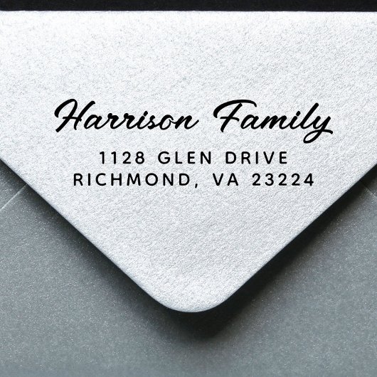 Tampon Auto-encreur Nom de famille de script Adresse de retour