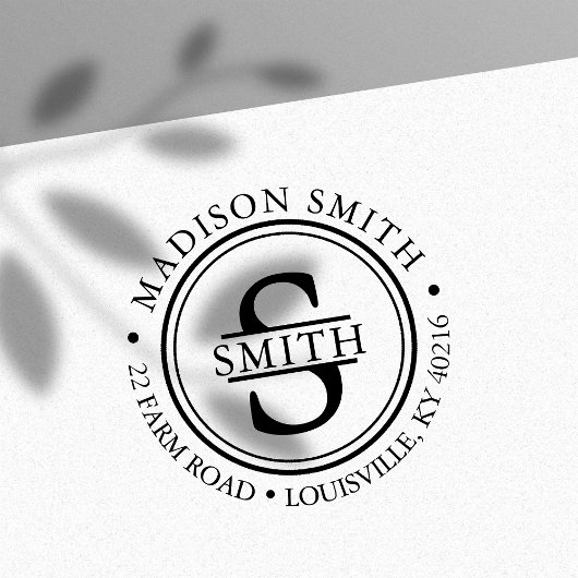 Tampon Auto-encreur Nom de famille décoratif Circle Monogramme Adresse