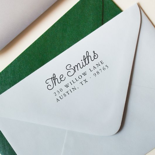 Tampon Auto-encreur Nom de famille et adresse de retour du script rétr