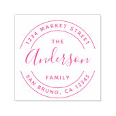 Tampon Auto-encreur Nom de famille Fuchsia | Adresse de retour arrondi (Design)