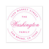 Tampon Auto-encreur Nom de famille Fuchsia Script | Adresse de retour (Design)