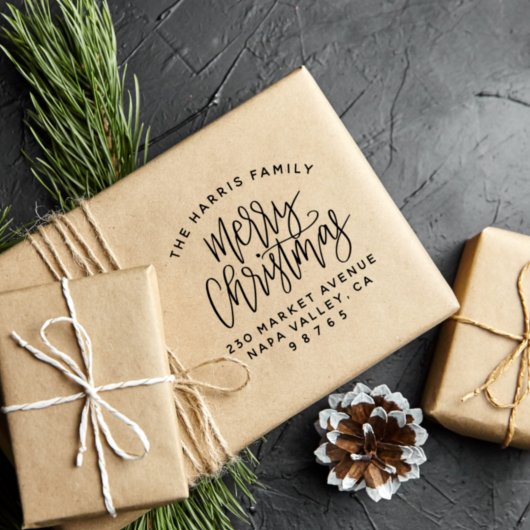 Tampon Auto-encreur Nom de famille, Joyeux Noël & Adresse de retour
