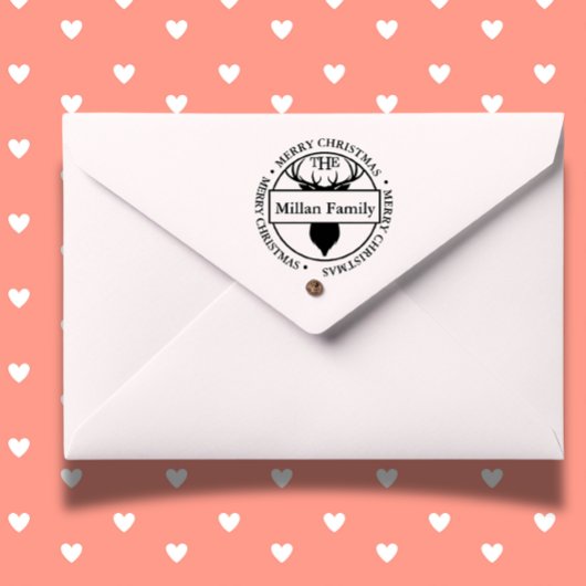 Tampon Auto-encreur Nom de famille Joyeux thème de Noël Reinder