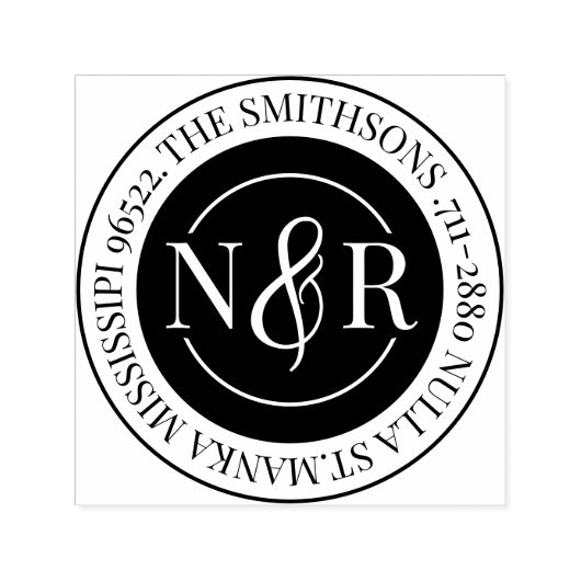 Tampon Auto-encreur Nom de famille monogramme Déclaration Circulaire d (Design)