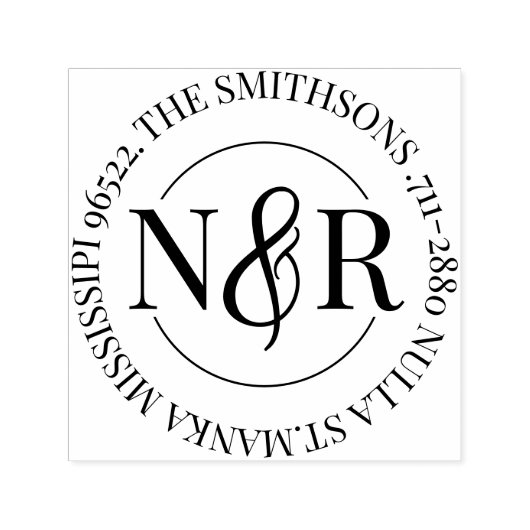 Tampon Auto-encreur Nom de famille monogramme Déclaration Circulaire d (Design)