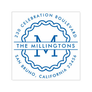 Tampon Auto-encreur Nom de famille Monogramme Ronde personnalisée Adre