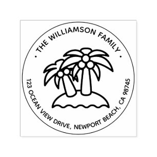 Tampon Auto-encreur Nom de famille Palm Trees Round Return Adresse
