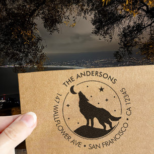 Tampon Auto-encreur Nom de famille personnalisé Wolf Moon Adresse de r