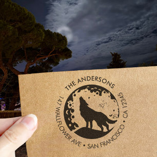 Tampon Auto-encreur Nom de famille personnalisé Wolf Moon Adresse de r