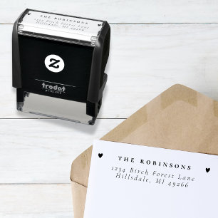 Tampon Auto-encreur Nom de famille simple et coeur Adresse de retour