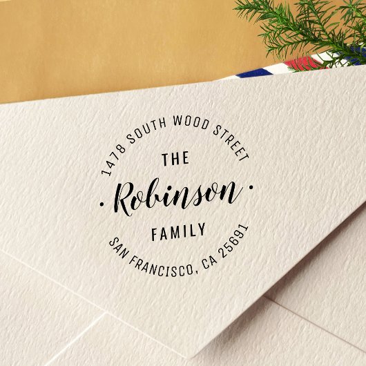 Tampon Auto-encreur Nom de famille simple et élégant Rond Adresse de r