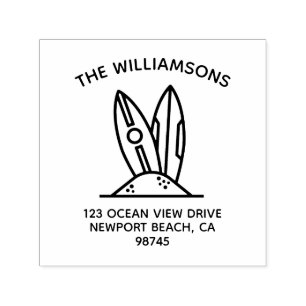 Tampon Auto-encreur Nom de famille Surf Board Adresse de retour