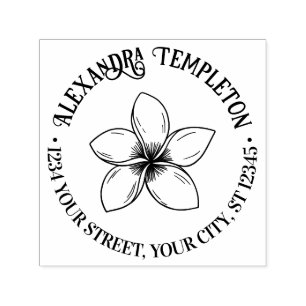 Tampon Auto-encreur Nom de fleur de Plumeria tropical Adresse de retou