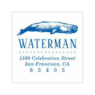 Tampon Auto-encreur Nom de la baleine vintage dessinée à la main Adres