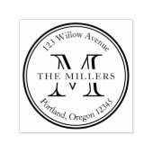 Tampon Auto-encreur Nom de la bordure ronde du monogramme Adresse de r (Design)