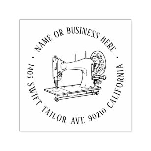 Tampon Auto-encreur Nom de la machine à coudre vintage Adresse de reto