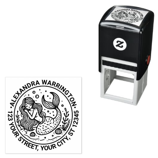 Tampon Auto-encreur Nom de la sirène couchée mûre Adresse de retour (En situation)