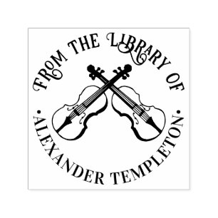 Tampon Auto-encreur Nom de livre de bibliothèque de violons croisés de