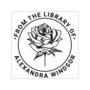 Tampon Auto-encreur Nom de livre de la bibliothèque Elegant Rose Bloom