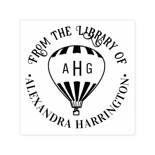 Tampon Auto-encreur Nom de montgolfière 3 Lettre initiale Livre de bib (Design)