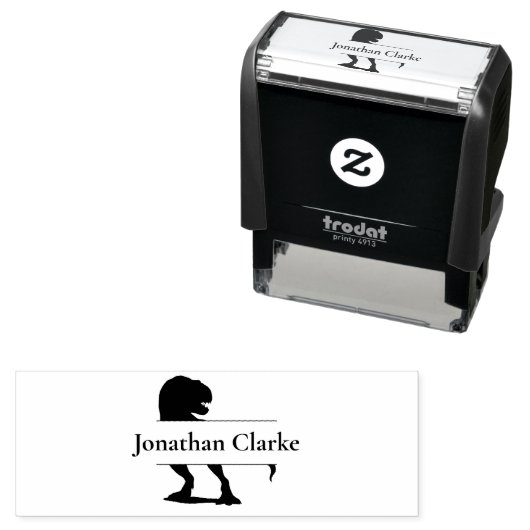 Tampon Auto-encreur Nom du dinosaure Timbre T Rex autolié (En situation)