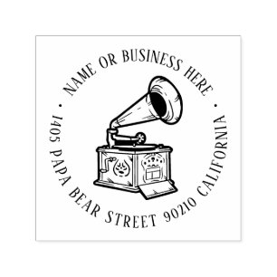 Tampon Auto-encreur Nom du lecteur de disques vintages Adresse de reto