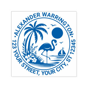 Tampon Auto-encreur Nom du voilier Palmier Flamant Adresse de retour