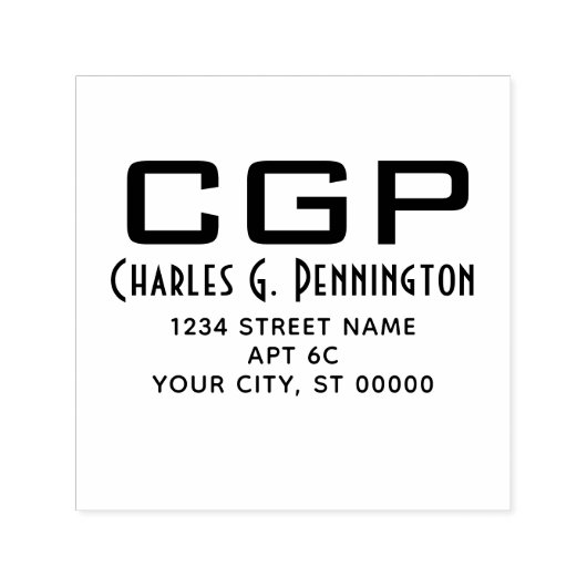 Tampon Auto-encreur Nom Élégant Simple Adresse de Retour Initiales Gra (Design)
