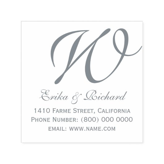Tampon Auto-encreur Nom et adresse du couple Monogram gris (Design)