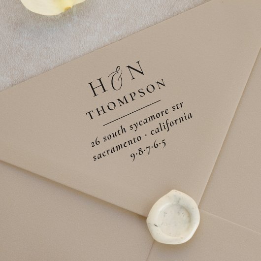 Tampon Auto-encreur Nom et initiales du Mariage classique Adresse de r