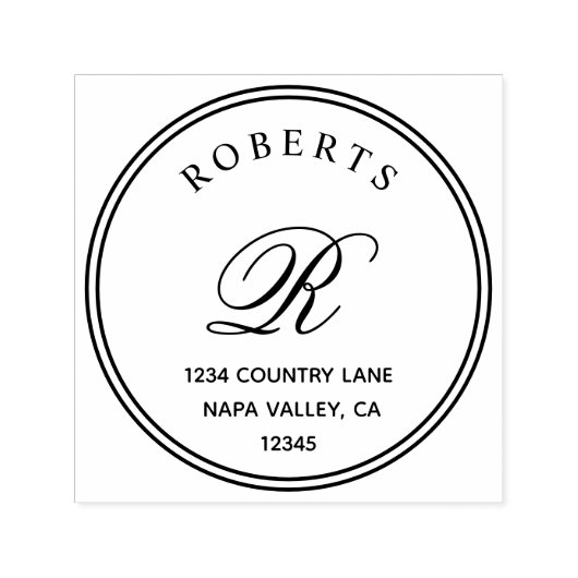 Tampon Auto-encreur Nom et retour de la série Monogramme classique (Design)