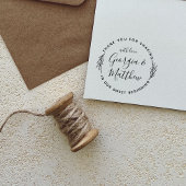 Tampon Auto-encreur Noms de script Feuille rustique Merci Mariage rond