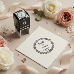 Tampon Auto-encreur Noms Romantiques et Date Rond Timbre de Mariage