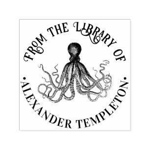 Tampon Auto-encreur Octopus Sea Round"From the Library of" Nom du livr