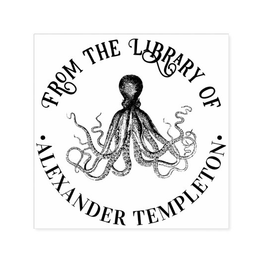 Tampon Auto-encreur Octopus Sea Round"From the Library of" Nom du livr (Design)