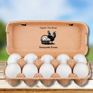 Tampon Auto-encreur Oeufs frais de ferme Poule avec panier rustique