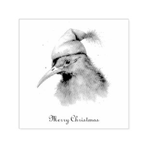 Tampon Auto-encreur Oiseau Kiwi mignon en Casquette elfe de Noël, cout