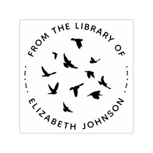 Tampon Auto-encreur Oiseaux De Typographie Ronde De La Bibliothèque De