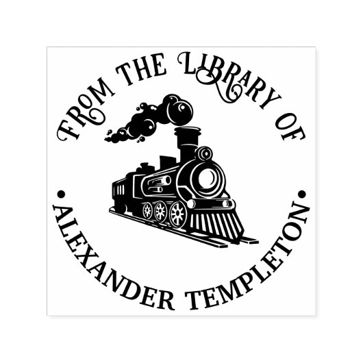 Tampon Auto-encreur Old Fashioned Locomotive Train Library Book Name (Design)
