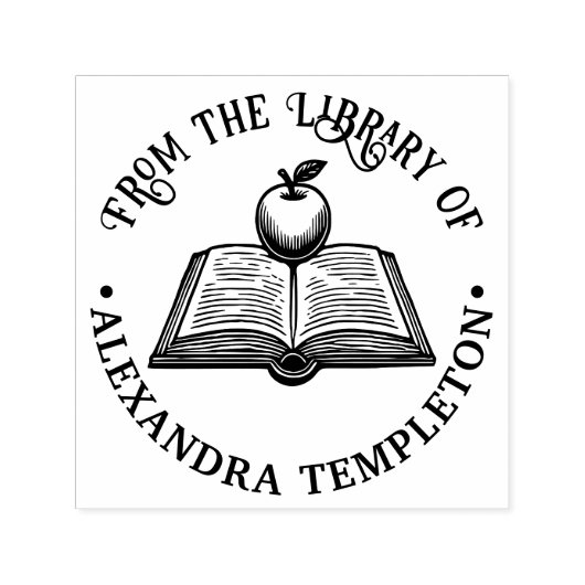 Tampon Auto-encreur Open Book avec Apple #1P avec Library Book Name (Design)