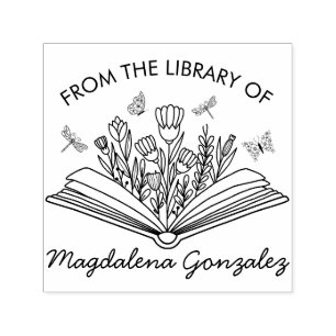 Tampon Auto-encreur Open Book Flowers Dragonflies from the Library of