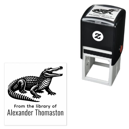 Tampon Auto-encreur Open Mouth Crocodile from the Library of Book Name (En situation)