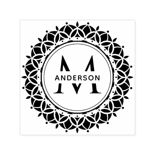 TAMPON AUTO-ENCREUR ORNATE CLASSIQUE MANDALA MONOGRAM PERSONNALISÉ NOM (Design)
