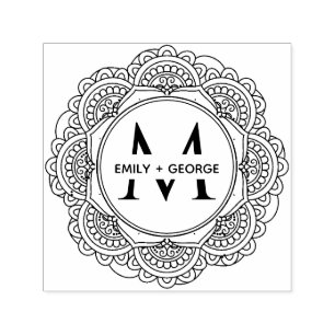 TAMPON AUTO-ENCREUR ORNATE CLASSIQUE MANDALA MONOGRAM PERSONNALISÉ NOM