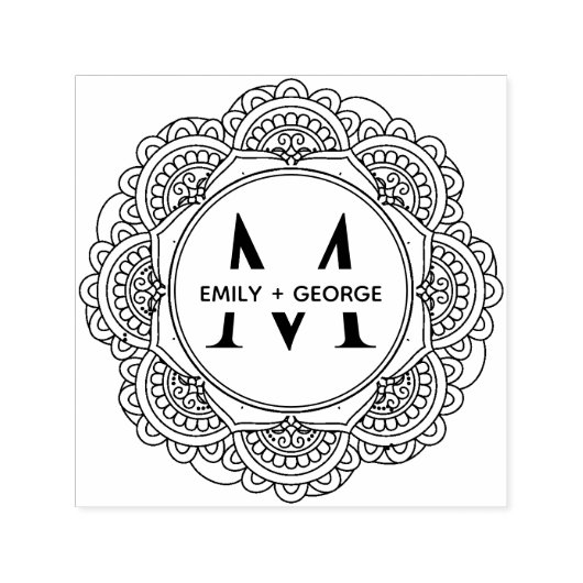 TAMPON AUTO-ENCREUR  ORNATE CLASSIQUE MANDALA MONOGRAM PERSONNALISÉ NOM (Design)
