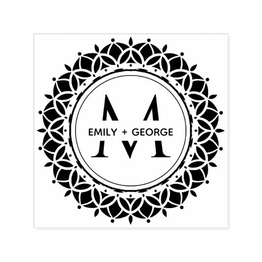 TAMPON AUTO-ENCREUR  ORNATE CLASSIQUE MANDALA MONOGRAM PERSONNALISÉ NOM (Design)