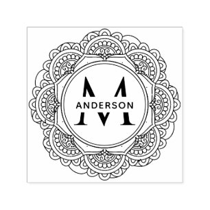 TAMPON AUTO-ENCREUR ORNATE CLASSIQUE MANDALA MONOGRAM PERSONNALISÉ NOM